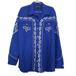 Minotauro Embroidered Western Shirt Horseshoe Blue Ranch Cowboy Mens Size Medium